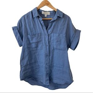 Cloth & Stone Linen Button Down Short Sleeve Top Blouse